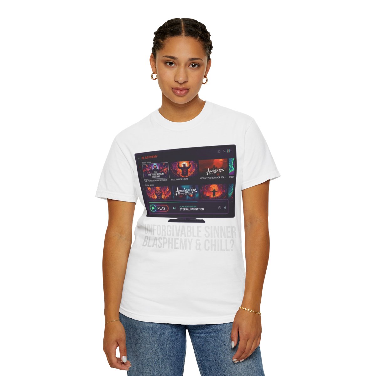 Color: White | Good Book Series Blasphemy & Chill Unisex Garment-Dyed Tee