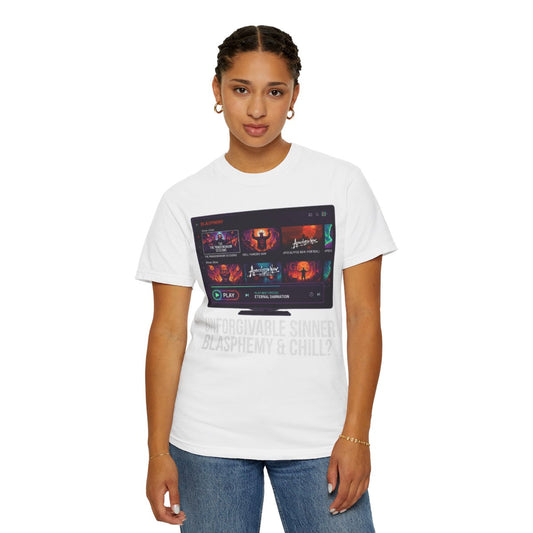 Color: White | Good Book Series Blasphemy & Chill Unisex Garment-Dyed Tee
