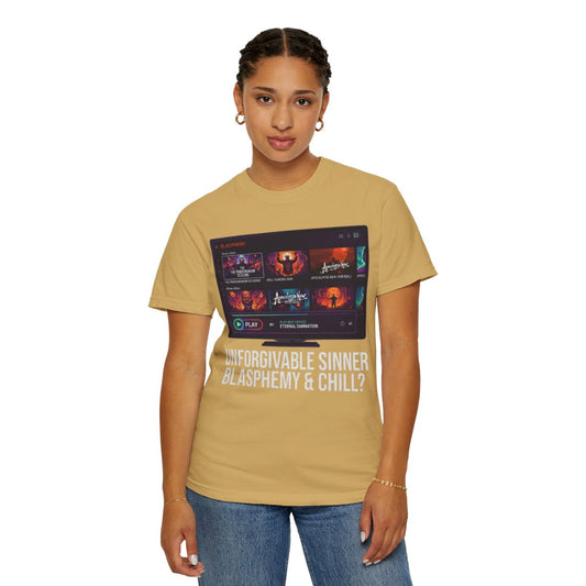 Color: Mustard | Good Book Series Blasphemy & Chill Unisex Garment-Dyed Tee