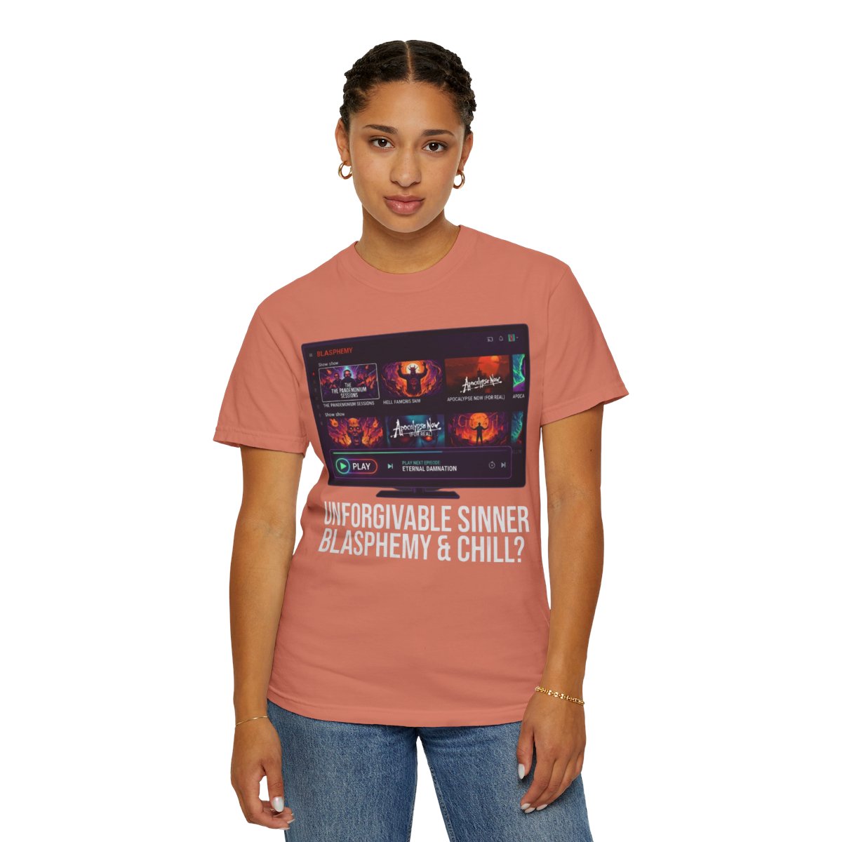Color: Terracotta | Good Book Series Blasphemy & Chill Unisex Garment-Dyed Tee
