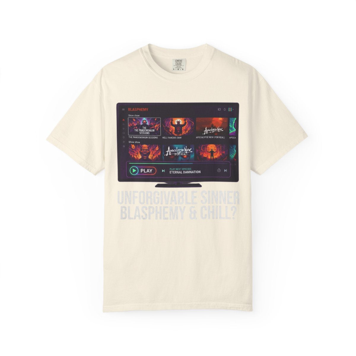 Color: Ivory | Good Book Series Blasphemy & Chill Unisex Garment-Dyed Tee