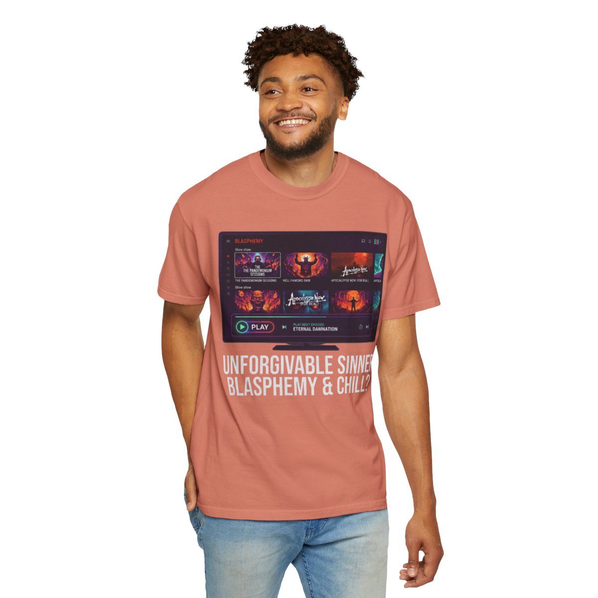 Color: Terracotta | Good Book Series Blasphemy & Chill Unisex Garment-Dyed Tee