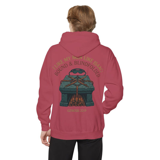 Color: Crimson | Good Book Series Bound & Blindfolded Garment-Dyed Hoodie