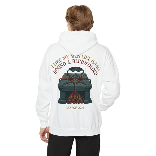 Color: White | Good Book Series Bound & Blindfolded Garment-Dyed Hoodie