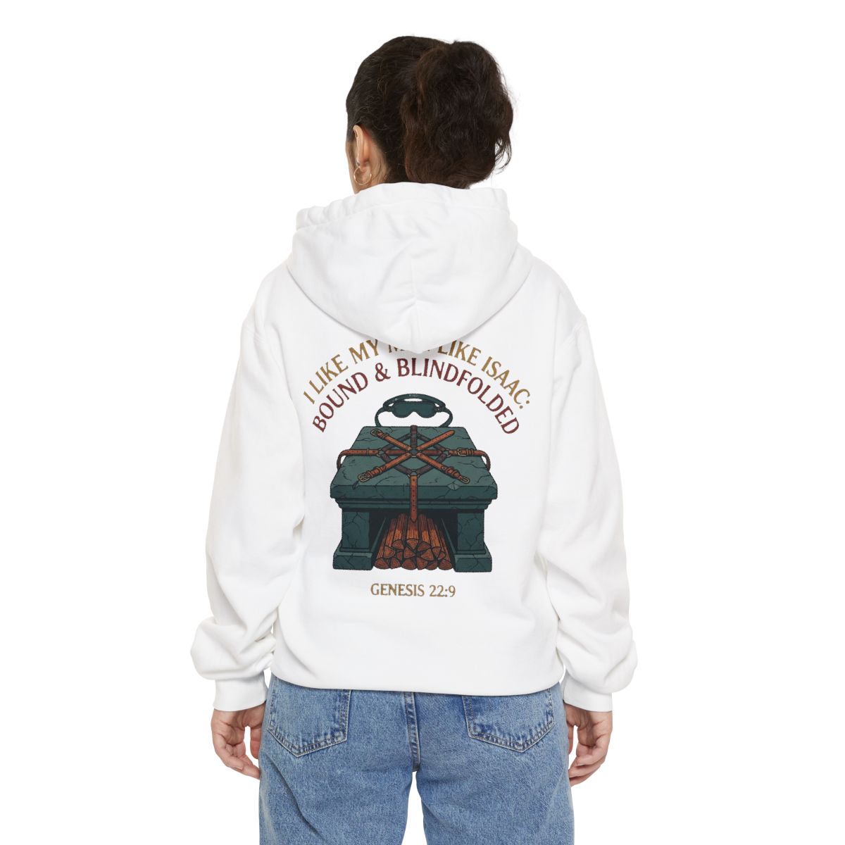 Color: White | Good Book Series Bound & Blindfolded Garment-Dyed Hoodie