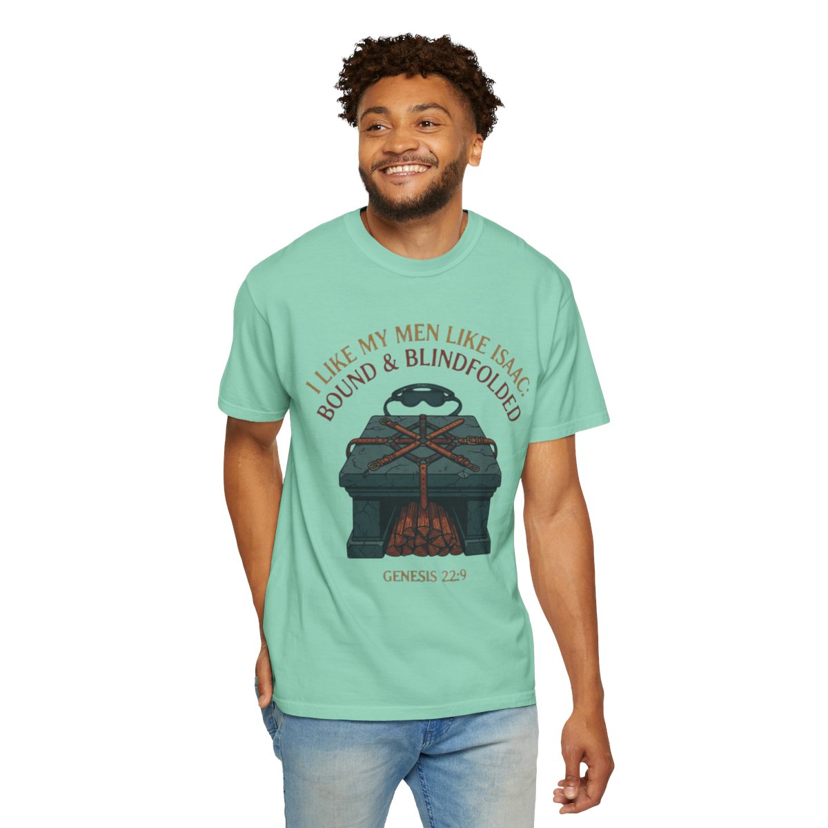 Color: Island Reef | Good Book Series Bound & Blindfolded Unisex Garment-Dyed Tee