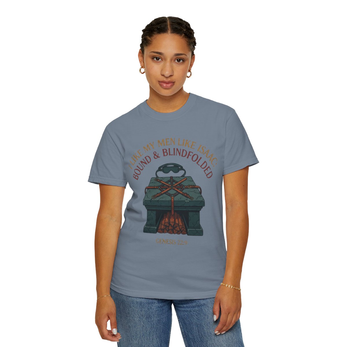 Color: Blue Jean | Good Book Series Bound & Blindfolded Unisex Garment-Dyed Tee