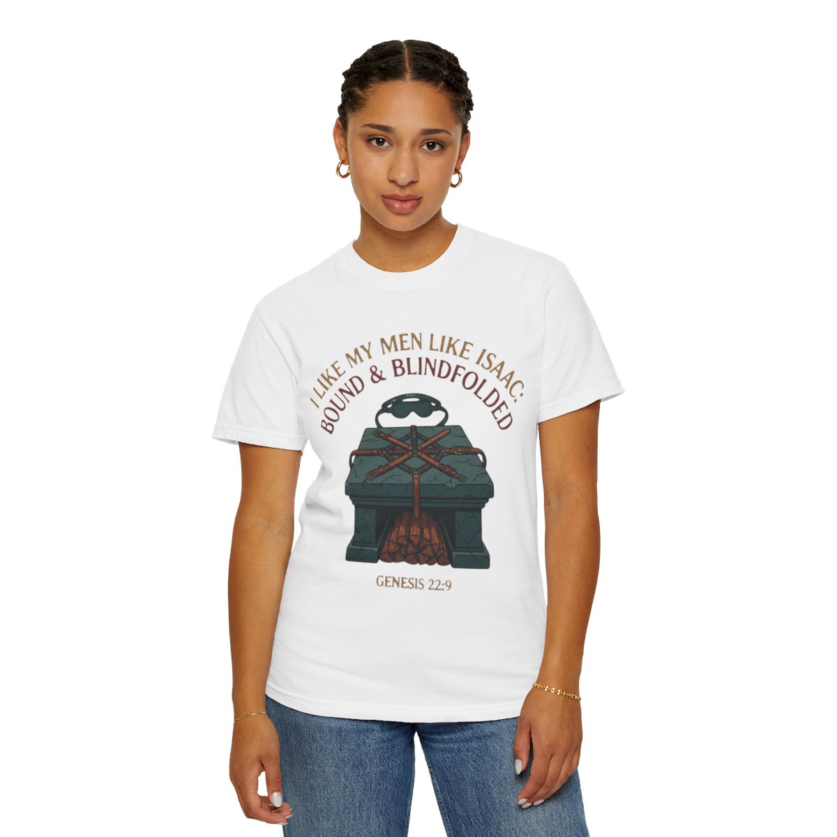 Color: White | Good Book Series Bound & Blindfolded Unisex Garment-Dyed Tee