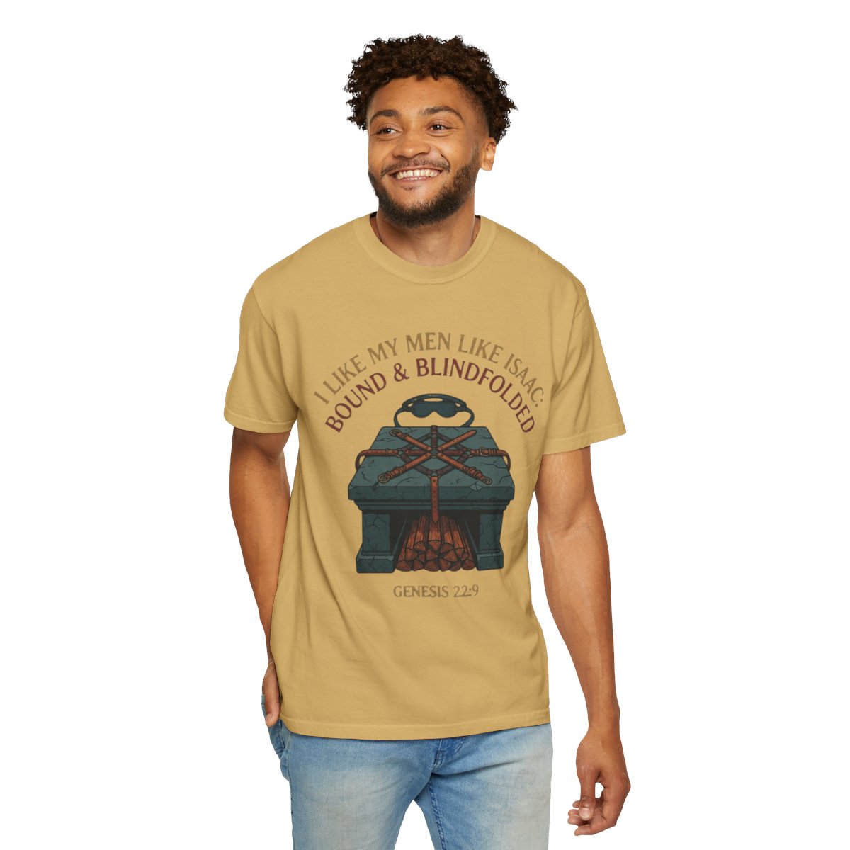 Color: Mustard | Good Book Series Bound & Blindfolded Unisex Garment-Dyed Tee