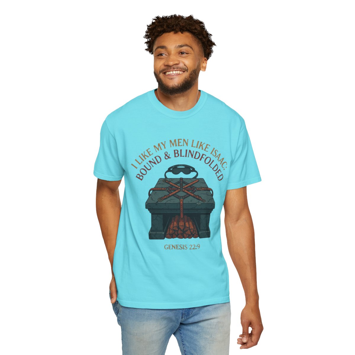 Color: Lagoon Blue | Good Book Series Bound & Blindfolded Unisex Garment-Dyed Tee