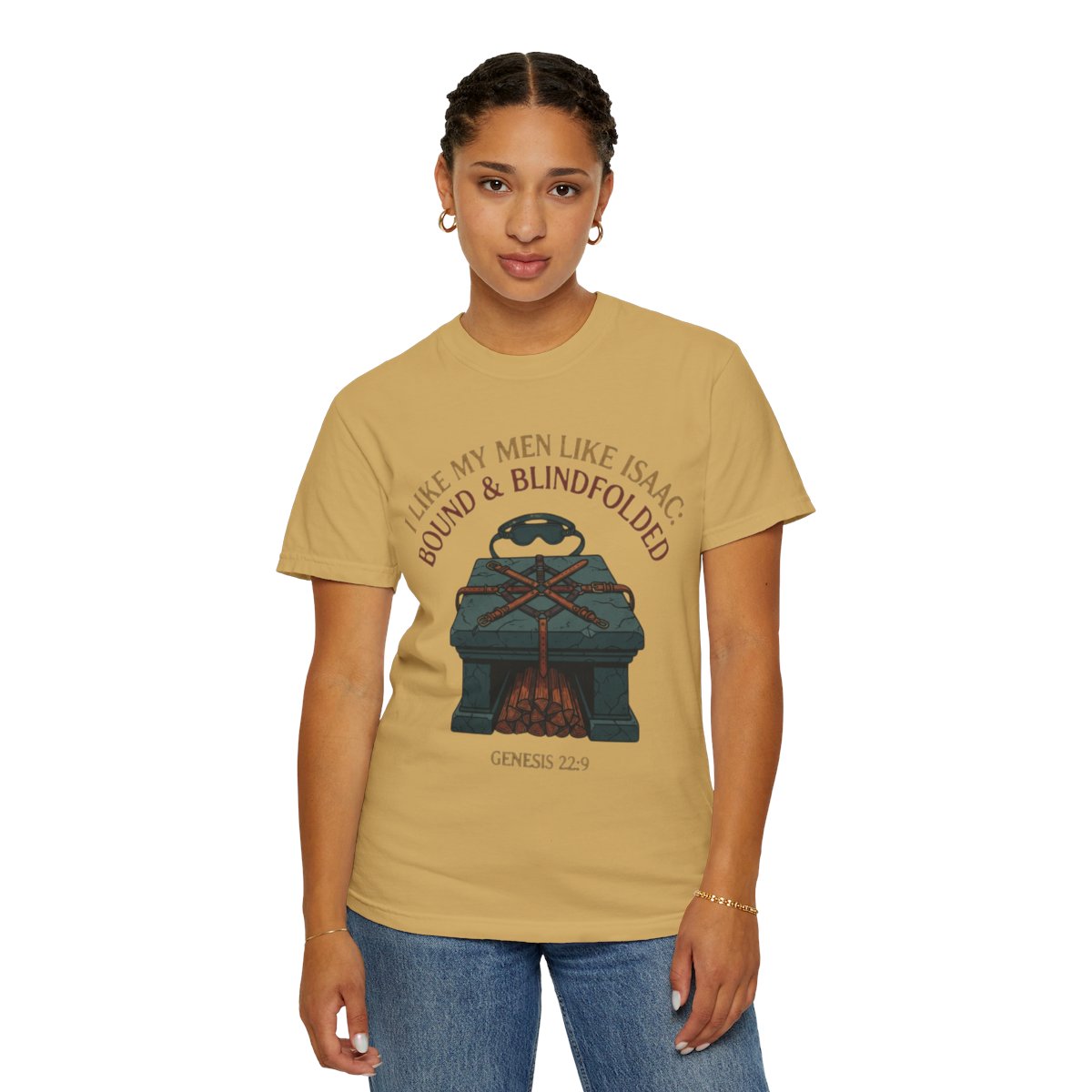 Color: Mustard | Good Book Series Bound & Blindfolded Unisex Garment-Dyed Tee