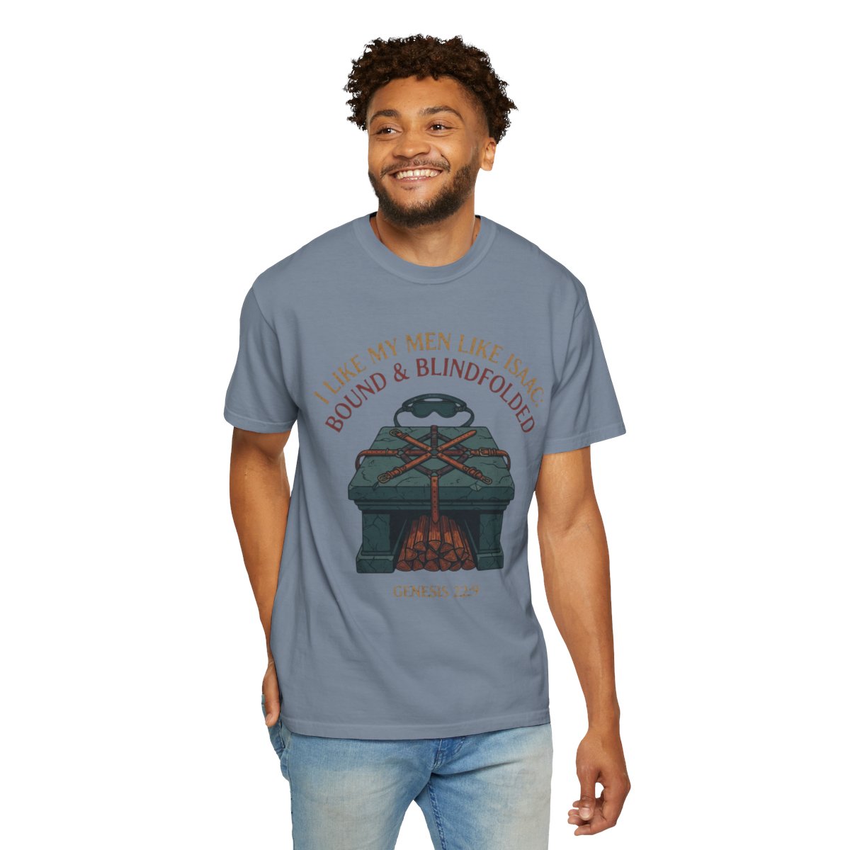 Color: Blue Jean | Good Book Series Bound & Blindfolded Unisex Garment-Dyed Tee