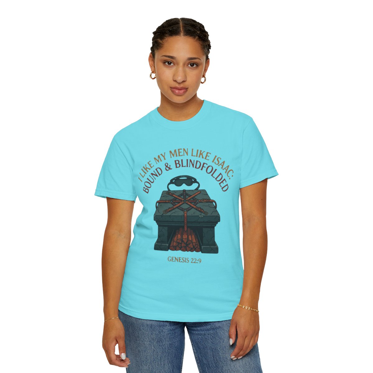 Color: Lagoon Blue | Good Book Series Bound & Blindfolded Unisex Garment-Dyed Tee