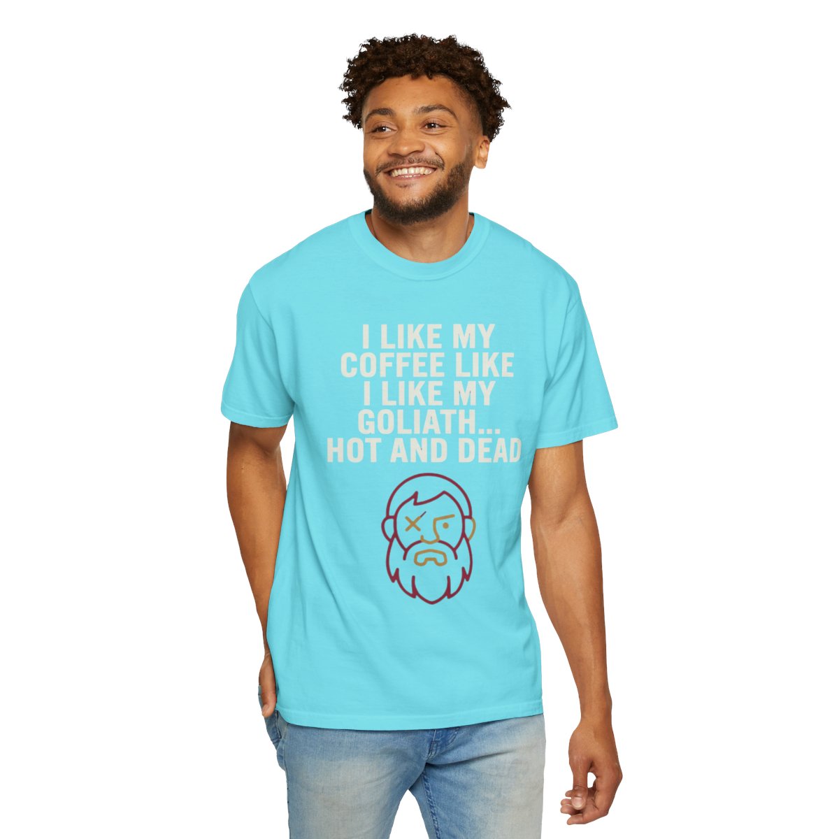 Color: Lagoon Blue | Good Book Series Coffee Hot and Dead Unisex Garment-Dyed Tee