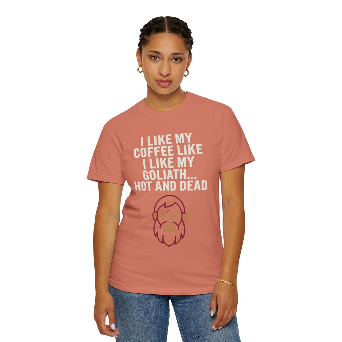 Color: Terracotta | Good Book Series Coffee Hot and Dead Unisex Garment-Dyed Tee