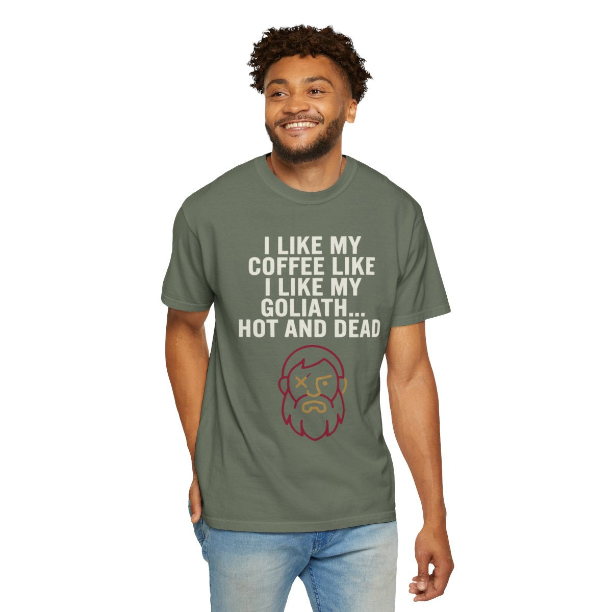 Color: Moss | Good Book Series Coffee Hot and Dead Unisex Garment-Dyed Tee