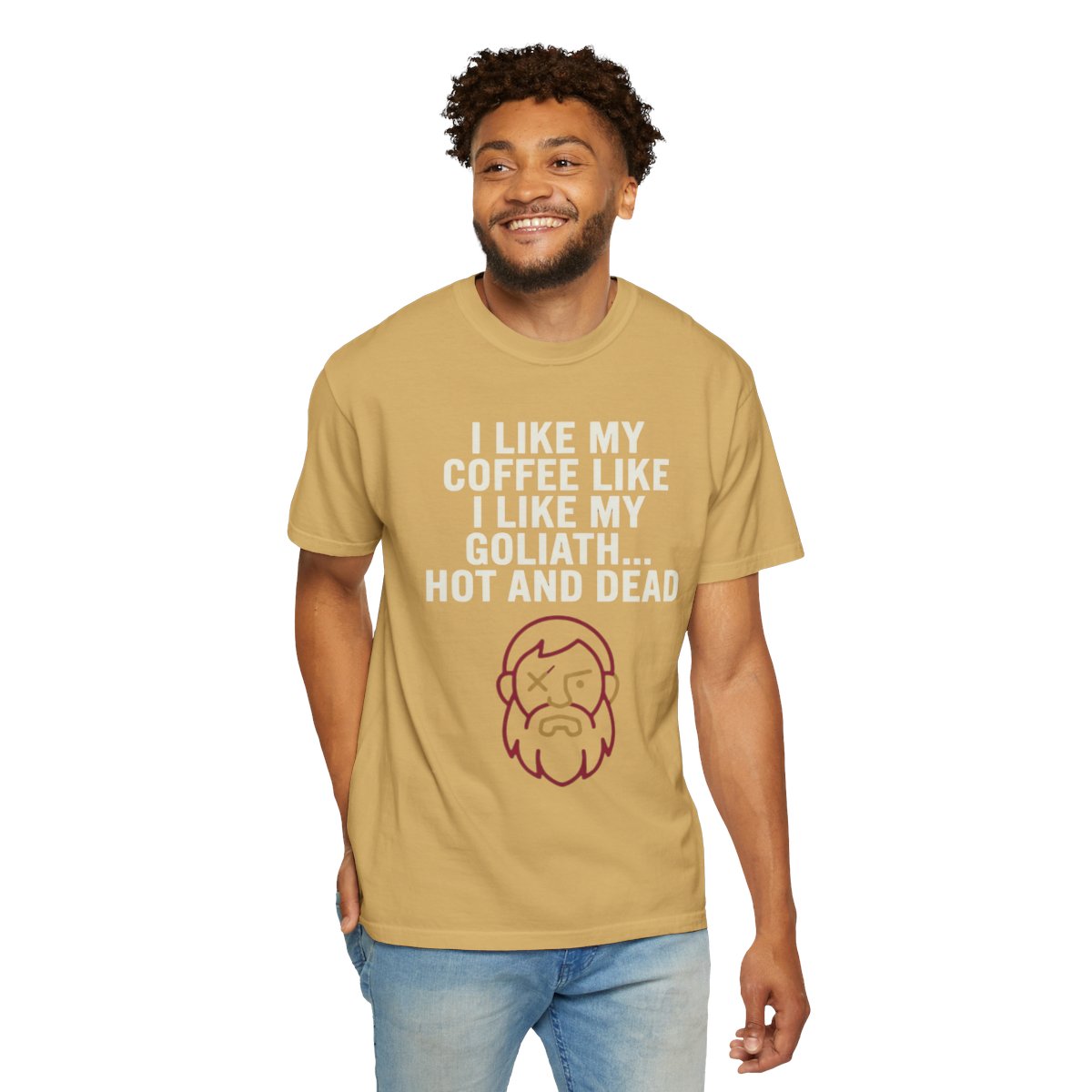 Color: Mustard | Good Book Series Coffee Hot and Dead Unisex Garment-Dyed Tee