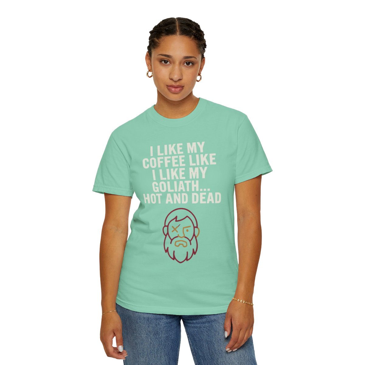 Color: Island Reef | Good Book Series Coffee Hot and Dead Unisex Garment-Dyed Tee
