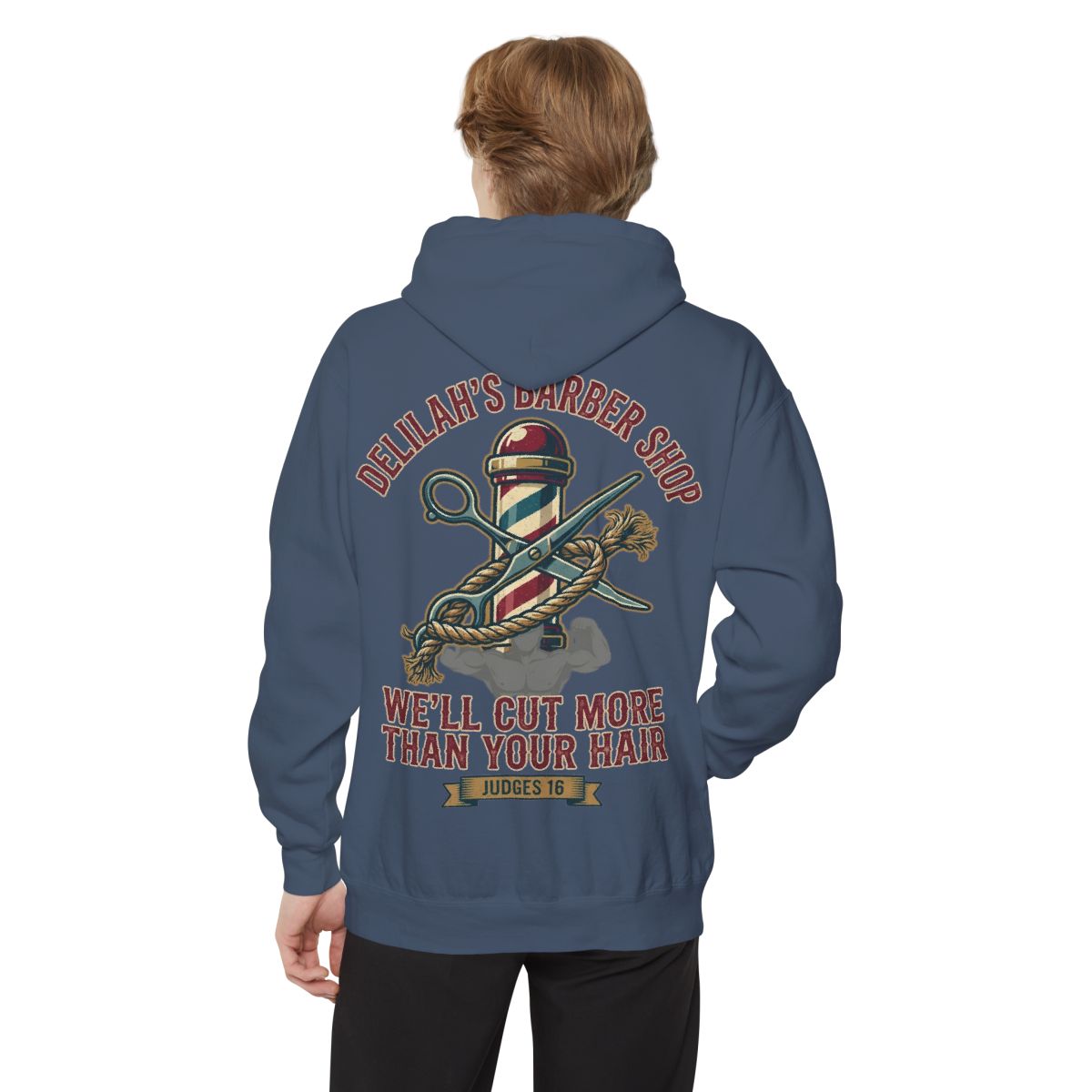 Color: Denim | Good Book Series Delilah's Barber Shop Garment-Dyed Hoodie