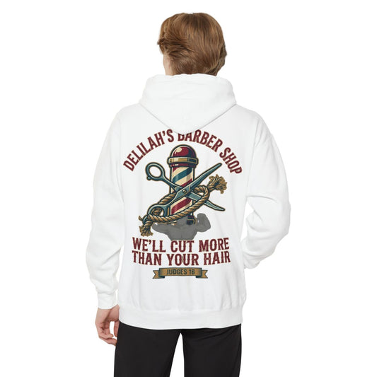 Color: White | Good Book Series Delilah's Barber Shop Garment-Dyed Hoodie