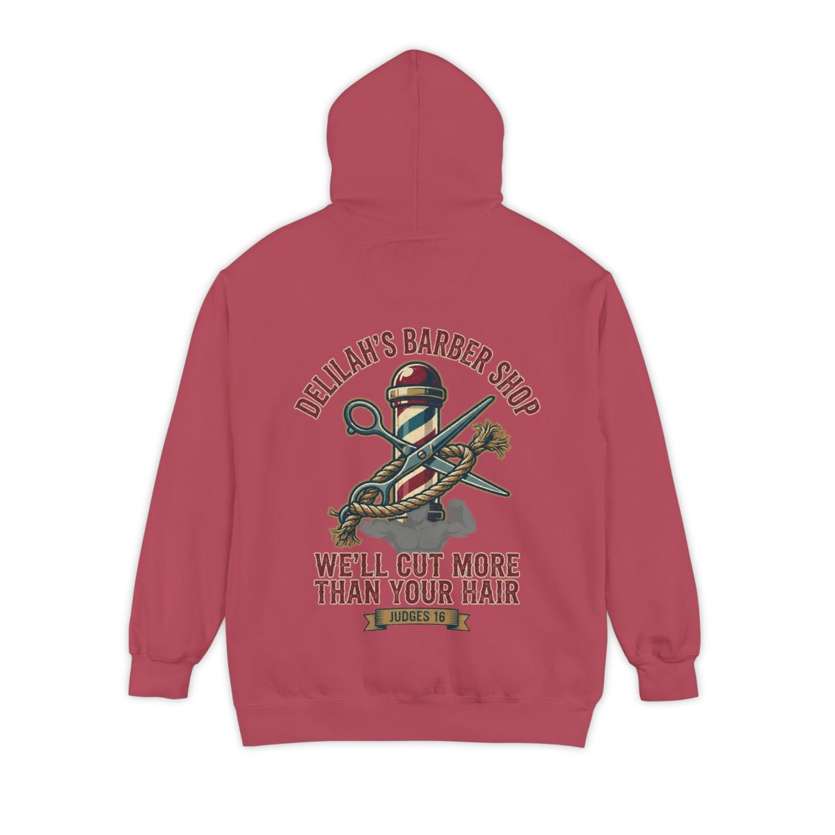 Color: Crimson | Good Book Series Delilah's Barber Shop Garment-Dyed Hoodie