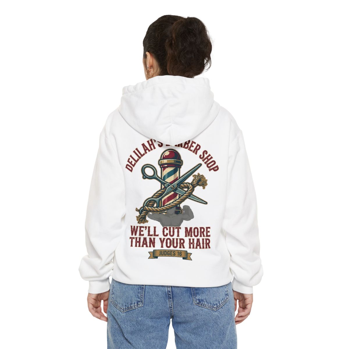 Color: White | Good Book Series Delilah's Barber Shop Garment-Dyed Hoodie