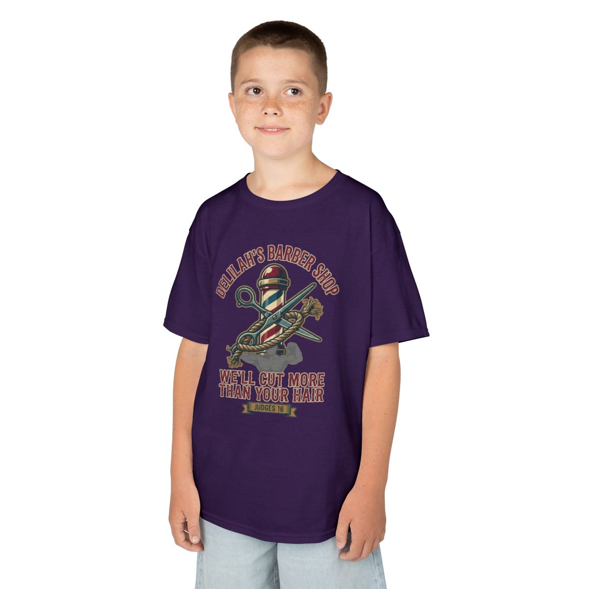 Color: Purple | Good Book Series Delilah's Barber Shop Kids Tee