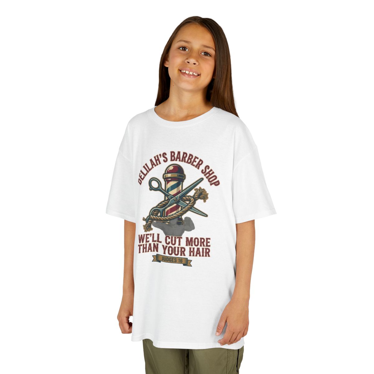 Color: White | Good Book Series Delilah's Barber Shop Kids Tee