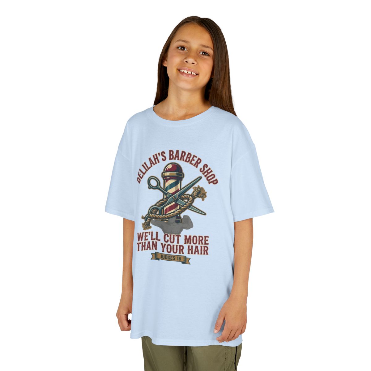 Color: Light Blue | Good Book Series Delilah's Barber Shop Kids Tee