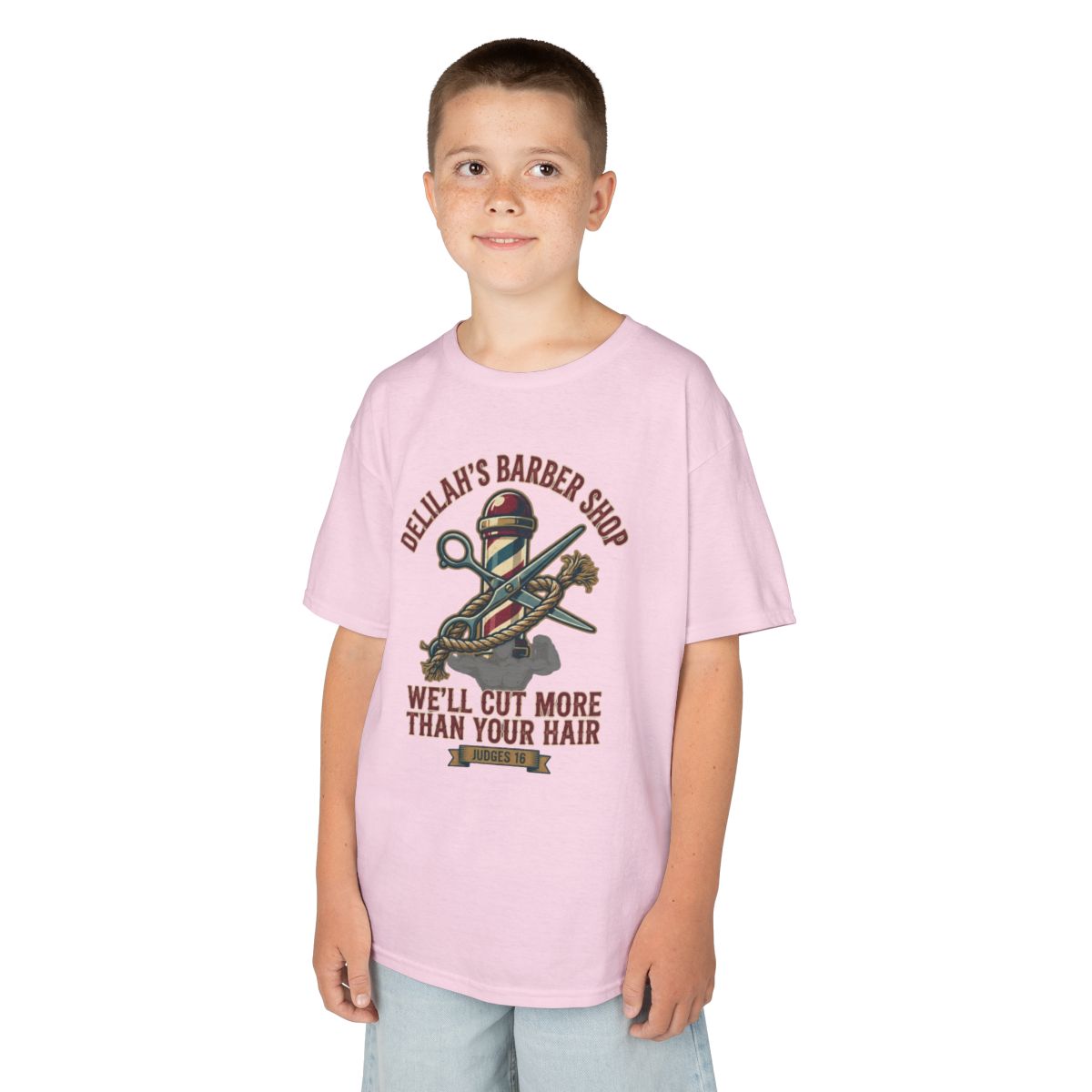 Color: Light Pink | Good Book Series Delilah's Barber Shop Kids Tee