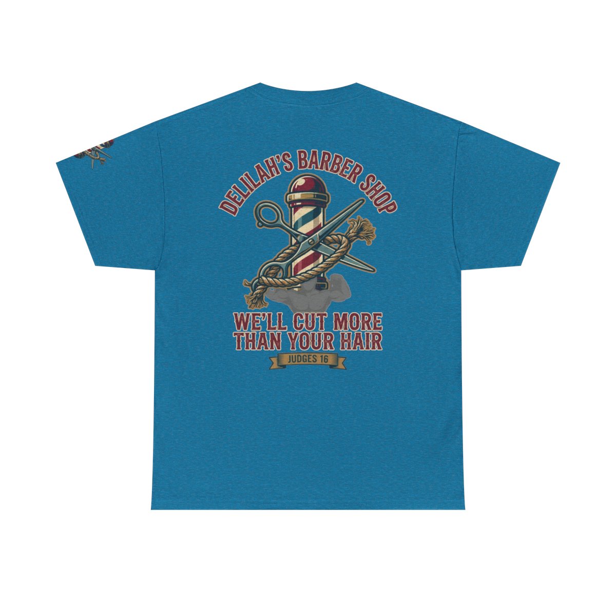 Color: Antique Sapphire | Good Book Series Delilah's Barber Shop Premium Graphic Tee