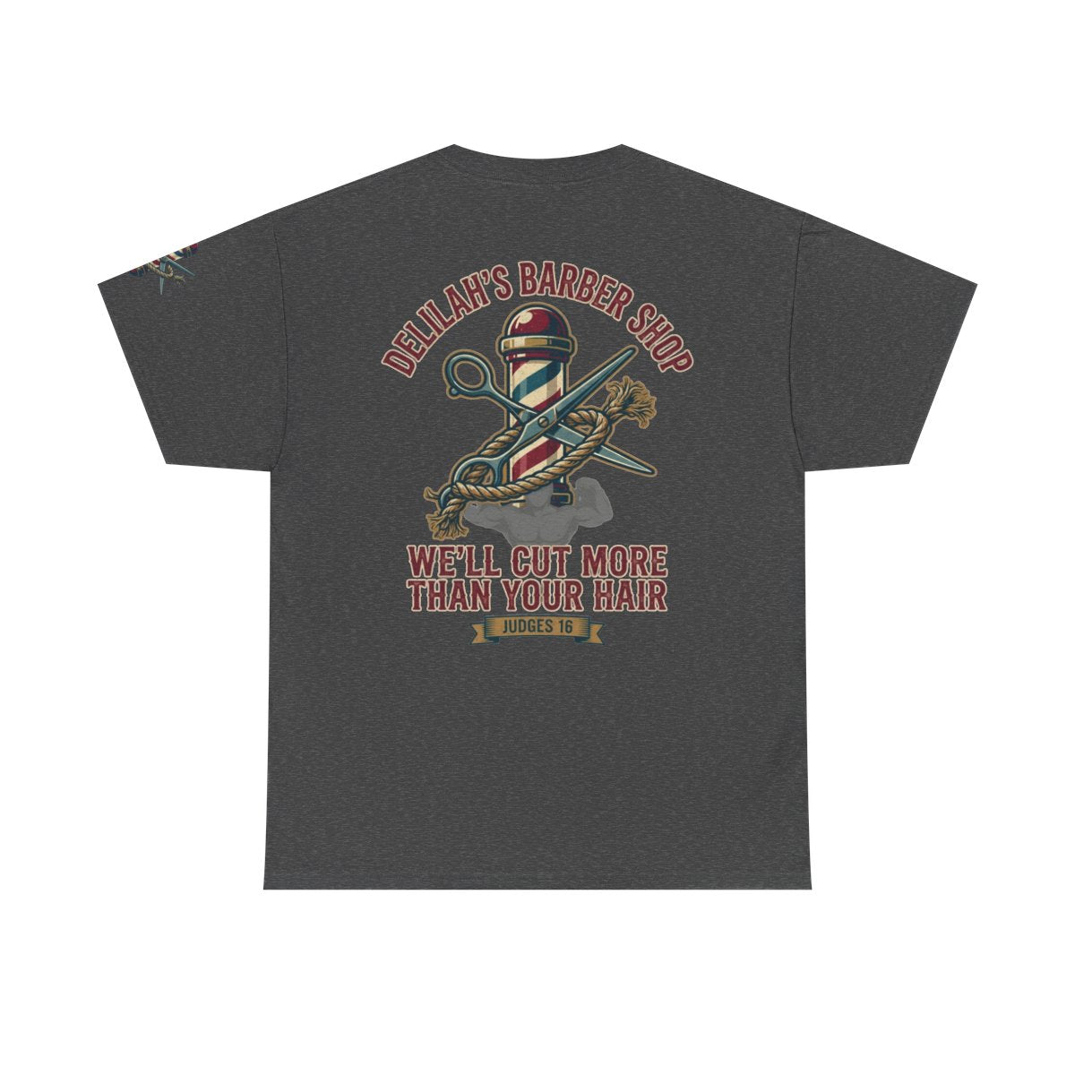 Color: Dark Heather | Good Book Series Delilah's Barber Shop Premium Graphic Tee