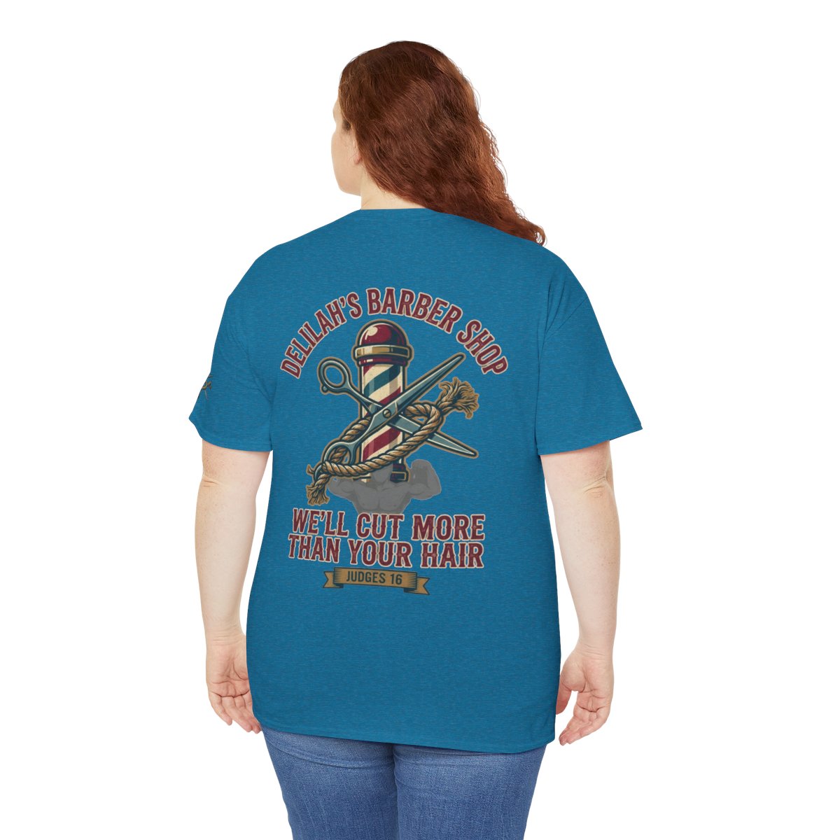 Color: Antique Sapphire | Good Book Series Delilah's Barber Shop Premium Graphic Tee