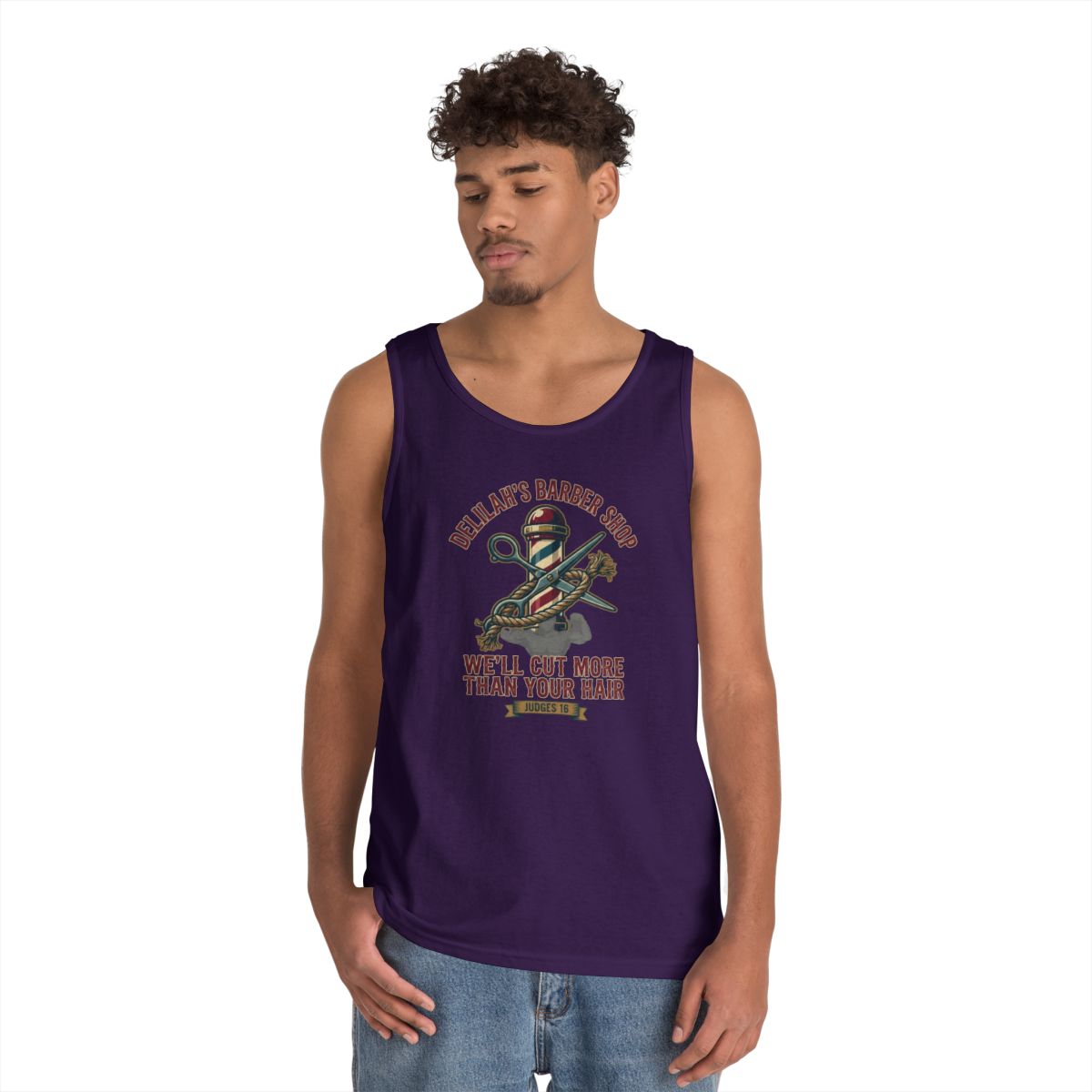 Color: Purple | Good Book Series Delilah's Barber Shop Tank Top
