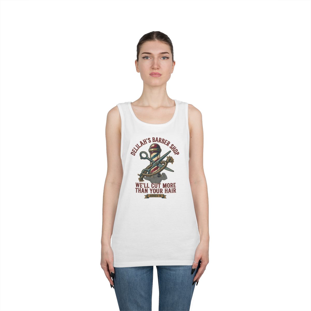 Color: White | Good Book Series Delilah's Barber Shop Tank Top