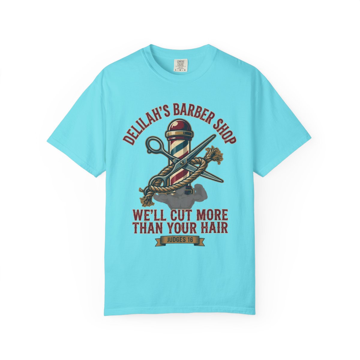 Color: Lagoon Blue | Good Book Series Delilah's Barber Shop Unisex Garment-Dyed Tee