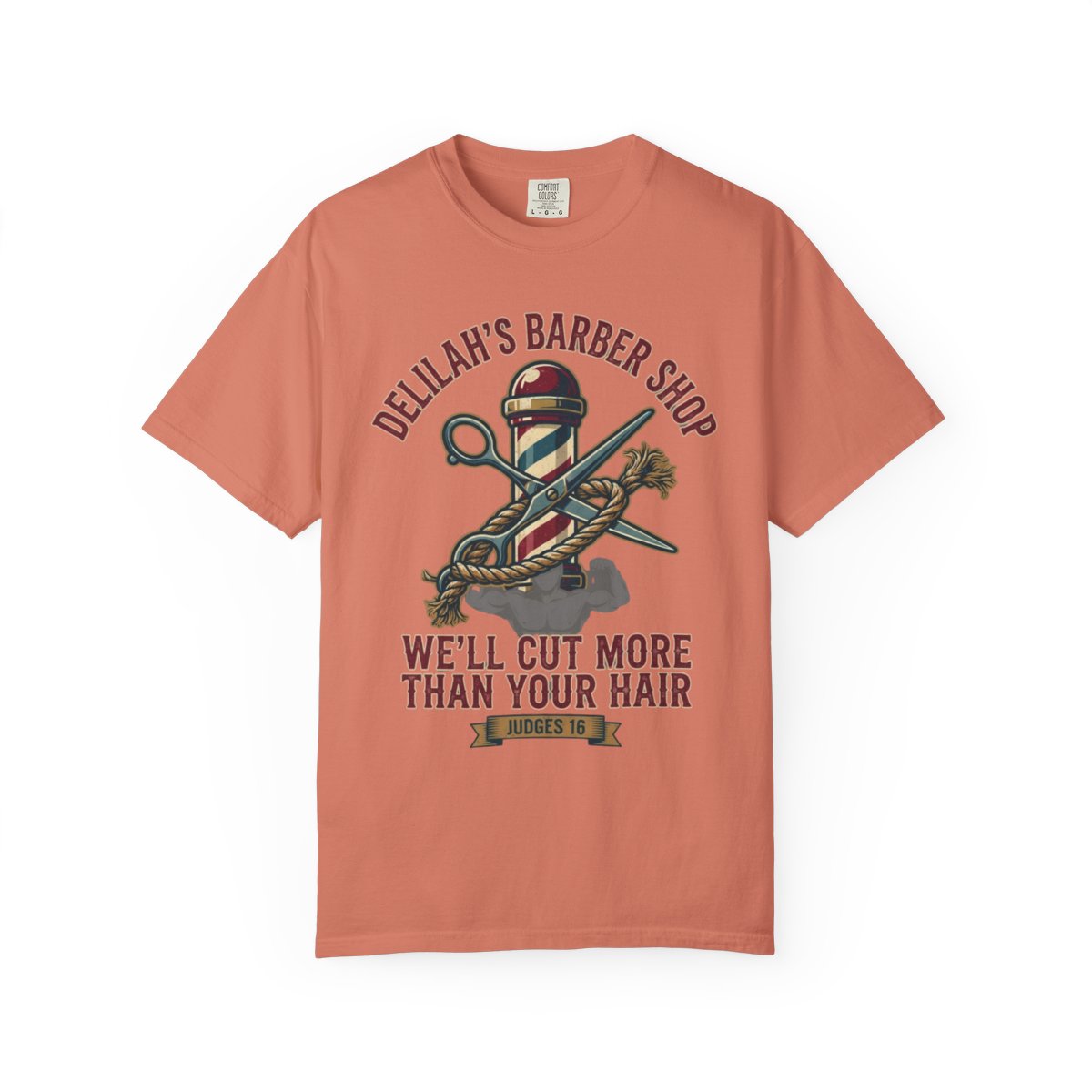 Color: Terracotta | Good Book Series Delilah's Barber Shop Unisex Garment-Dyed Tee