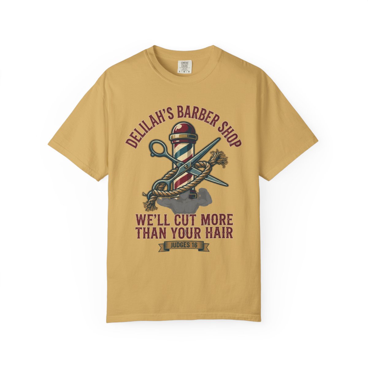 Color: Mustard | Good Book Series Delilah's Barber Shop Unisex Garment-Dyed Tee