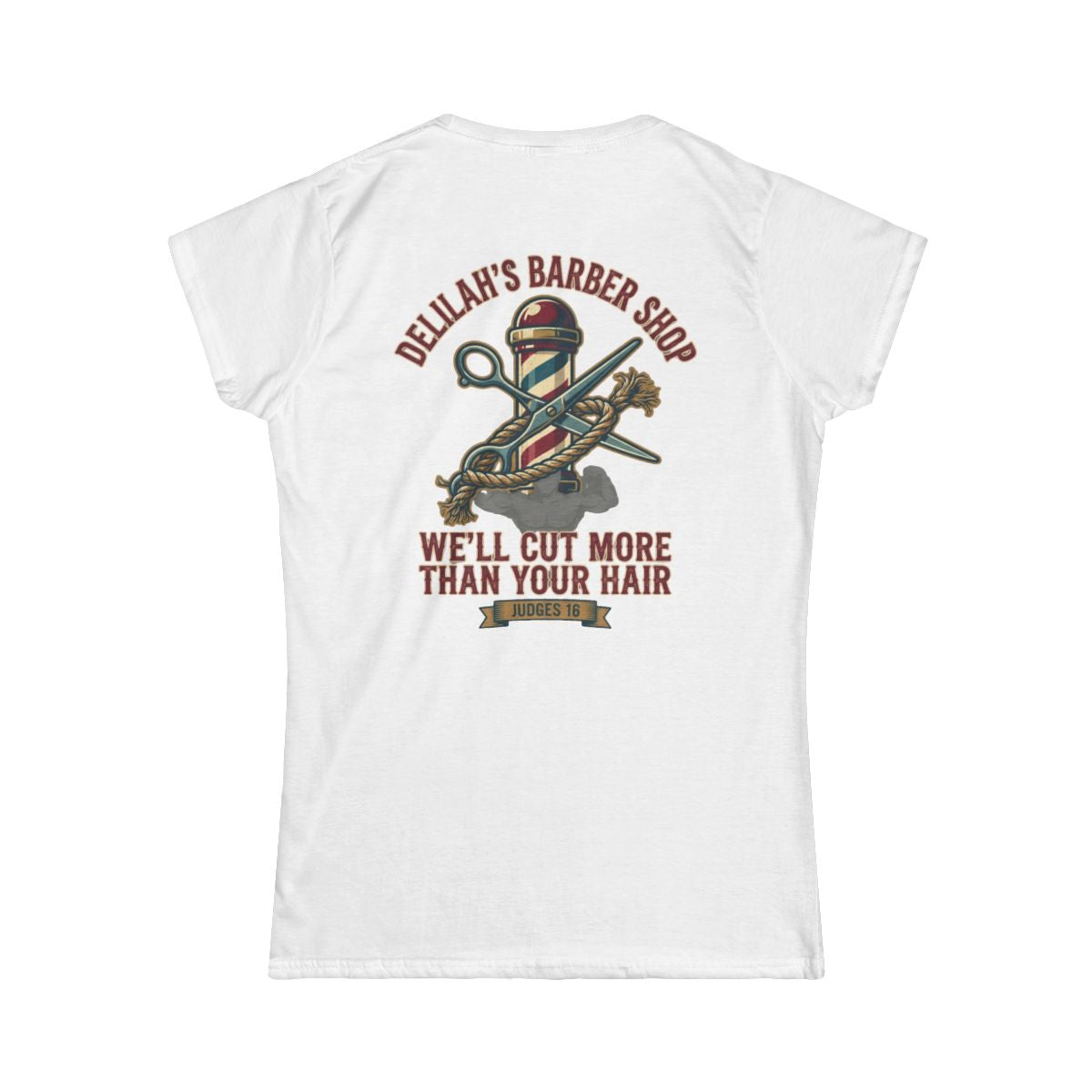 Color: White | Good Book Series Delilah's Barber Shop Women's Tee