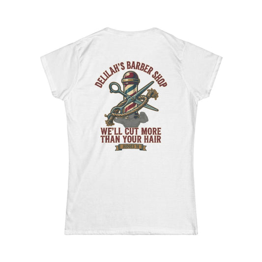 Color: White | Good Book Series Delilah's Barber Shop Women's Tee