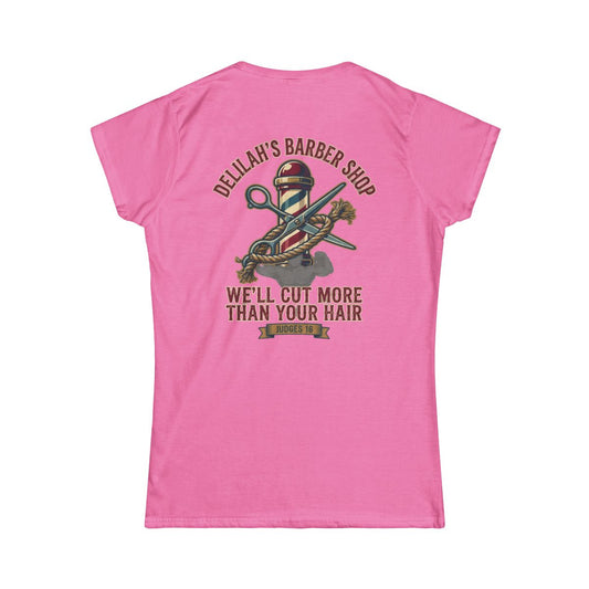 Color: Azalea | Good Book Series Delilah's Barber Shop Women's Tee