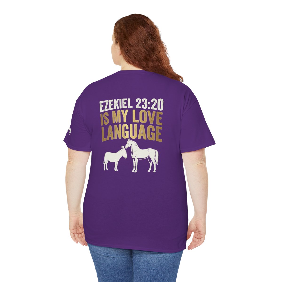 Color: Purple | Good Book Series Ezekiel 23 20 Love Language Premium Graphic Tee
