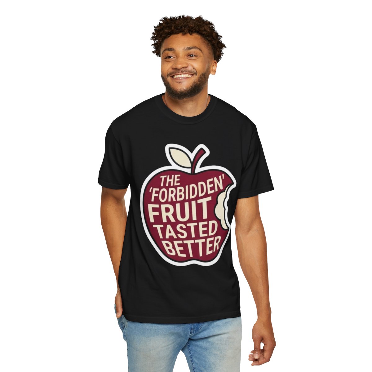 Color: Black | Good Book Series Forbidden Fruit Tasted Better Unisex Garment-Dyed Tee