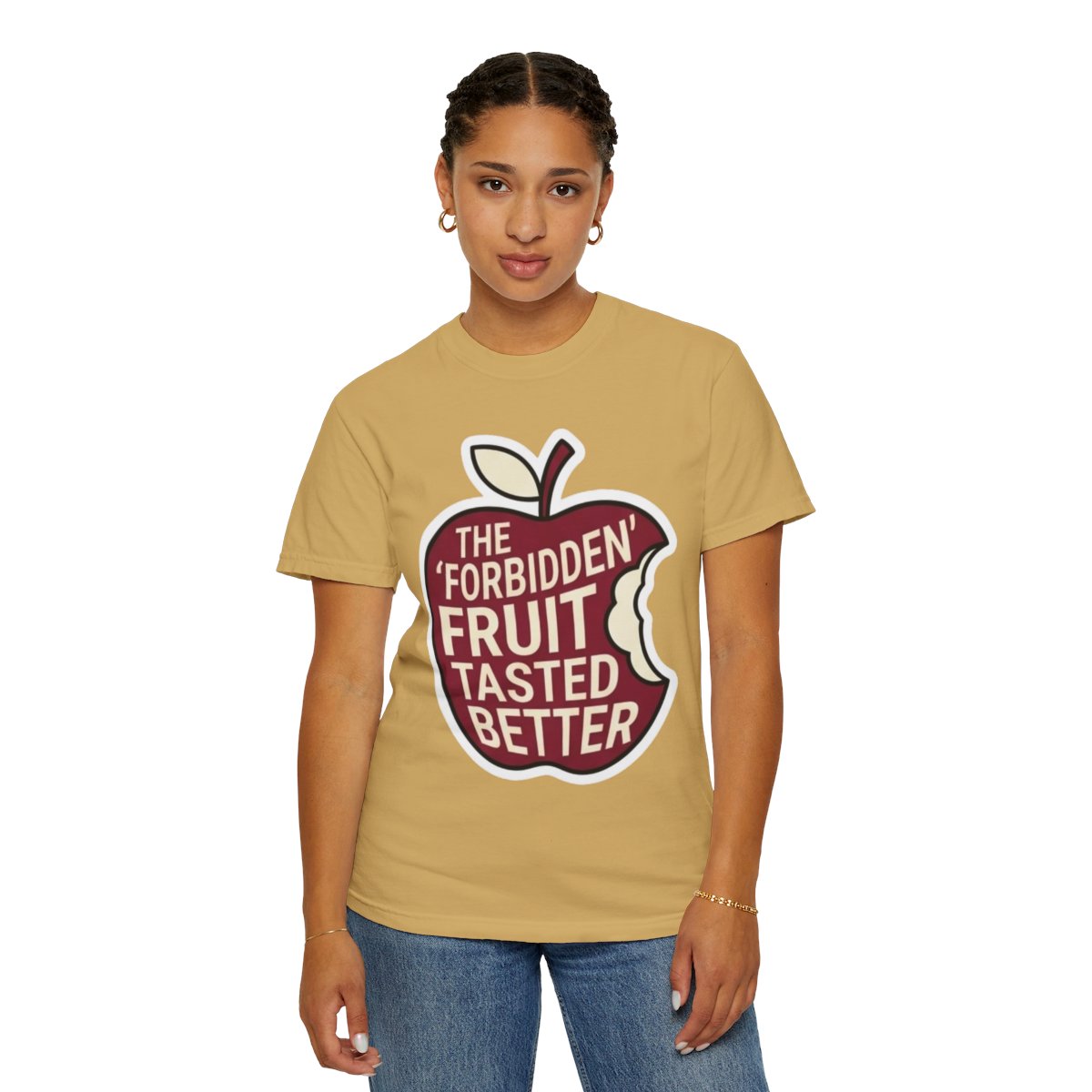 Color: Mustard | Good Book Series Forbidden Fruit Tasted Better Unisex Garment-Dyed Tee
