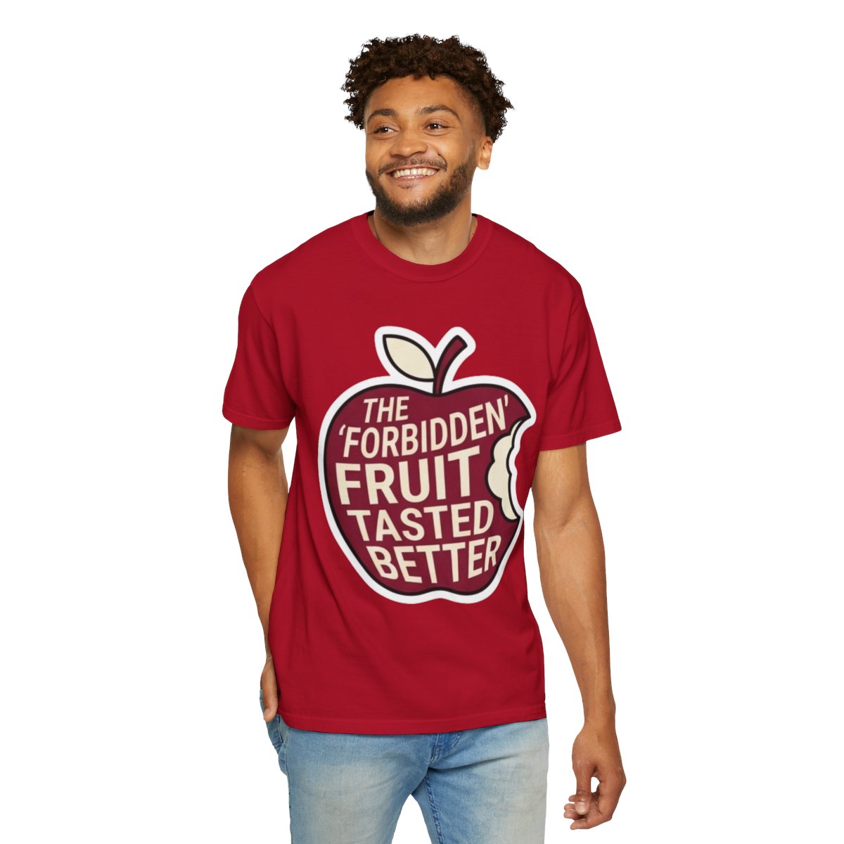 Color: Red | Good Book Series Forbidden Fruit Tasted Better Unisex Garment-Dyed Tee