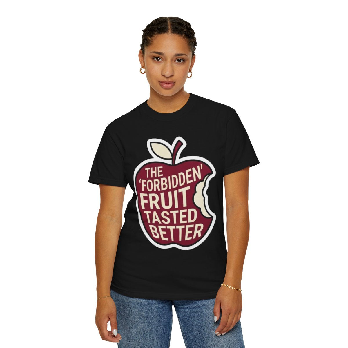 Color: Black | Good Book Series Forbidden Fruit Tasted Better Unisex Garment-Dyed Tee