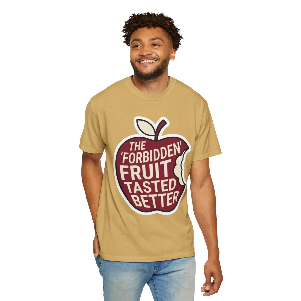 Color: Mustard | Good Book Series Forbidden Fruit Tasted Better Unisex Garment-Dyed Tee