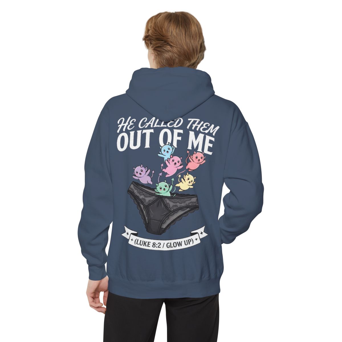 Color: Denim | Good Book Series He Called Them Out Of Me Garment-Dyed Hoodie