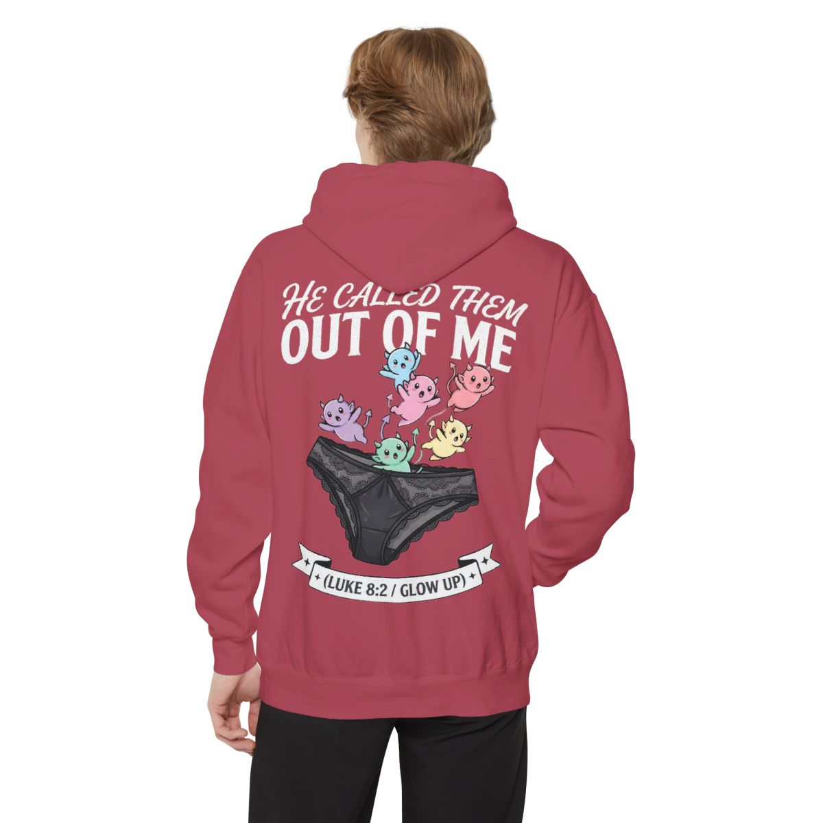 Color: Crimson | Good Book Series He Called Them Out Of Me Garment-Dyed Hoodie