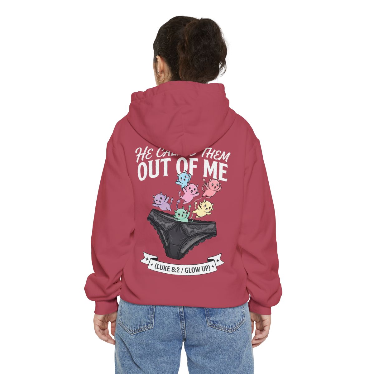 Color: Crimson | Good Book Series He Called Them Out Of Me Garment-Dyed Hoodie